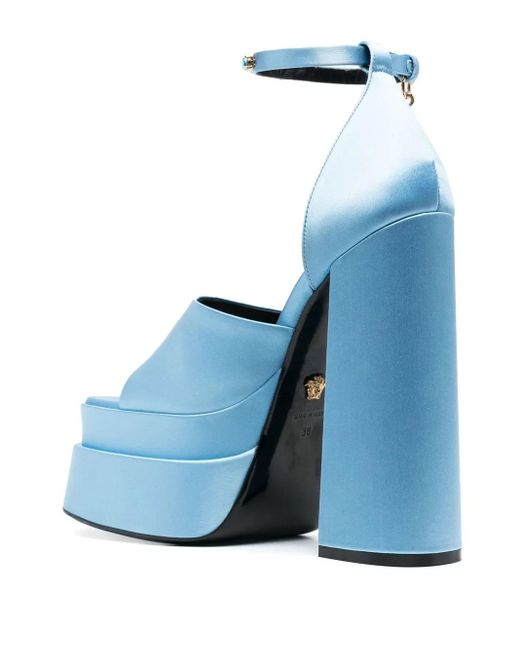 Versace Blue Medusa Aevitas Embellished Satin Platform Pumps