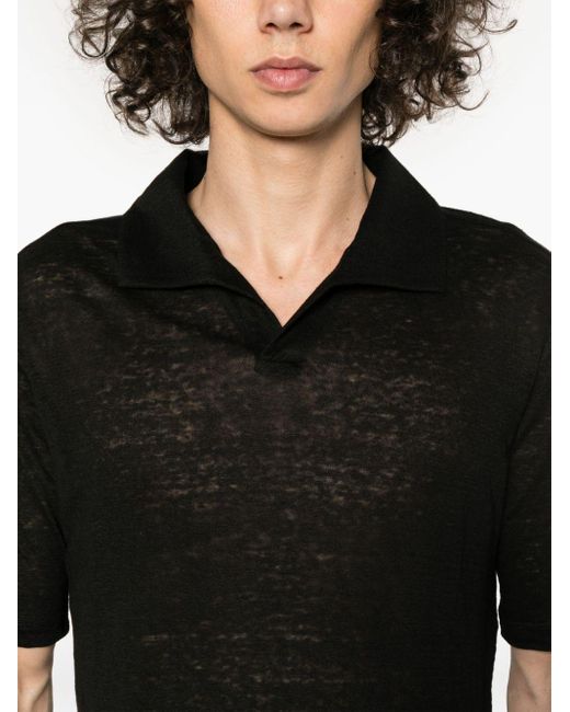 Cruciani Black Linen Polo Shirt for men