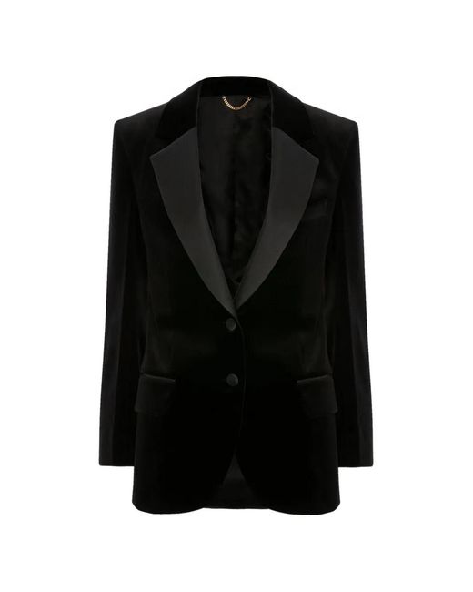 Victoria Beckham Black Velvet-Texture Tailored Jacket