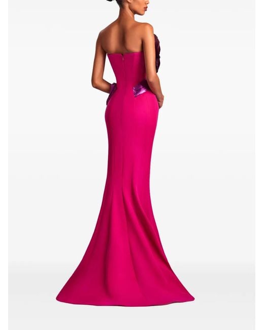 Gaby Charbachy Purple Fan-Detail Strapless Gown