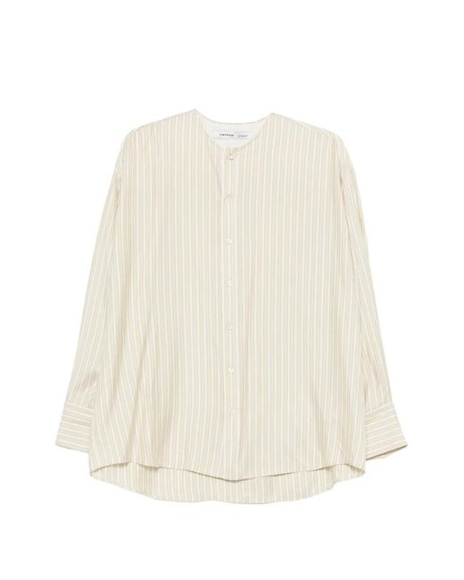 Carven White Striped-Pattern Collarless Shirt