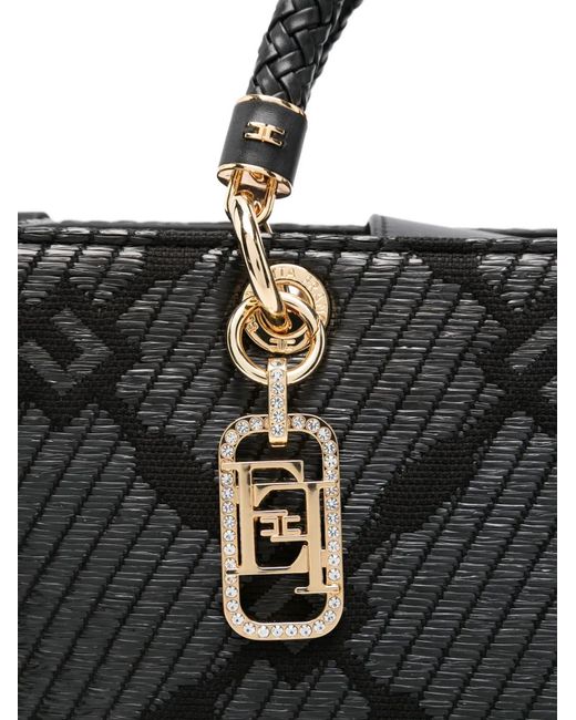 Elisabetta Franchi Black Patterned-Jacquard Tote Bag