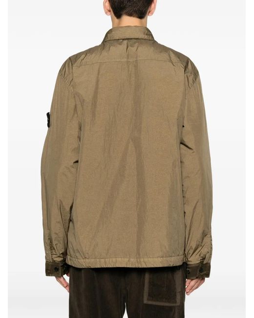 Stone Island Natural Patch Chest Pocket Overshirt Jacket With Snap-Front for men