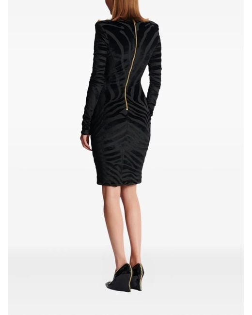 Balmain Black Zebra-Print Midi Dress