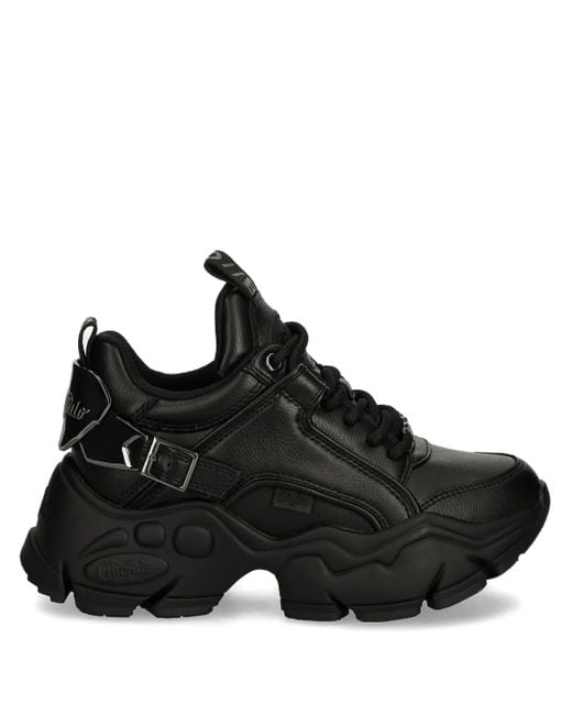 Buffalo Black Binary Halo Buckle-Strap Sneakers