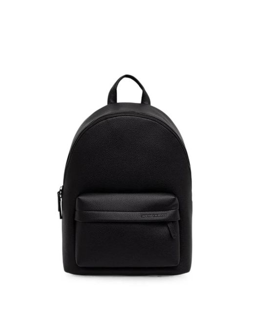 ARMANI EXCHANGE Black Logo-Plaque Pebbled Backpack for men