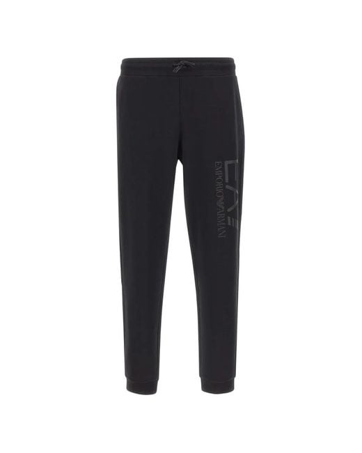 EA7 Blue Core Identity Elasticated-Waistband Logo-Print Trousers for men