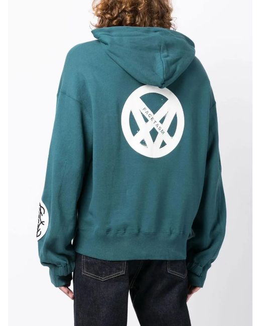 Facetasm Blue Embroidered Drawstring-Fastening Hoodie for men