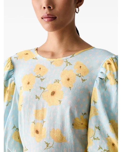 Never Fully Dressed White Floral-Print Puff-Sleeve Mini Dress