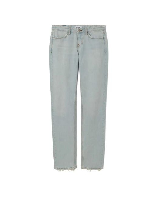 Re/done Gray The Snatch Back Frayed-Hem Straight-Leg Jeans