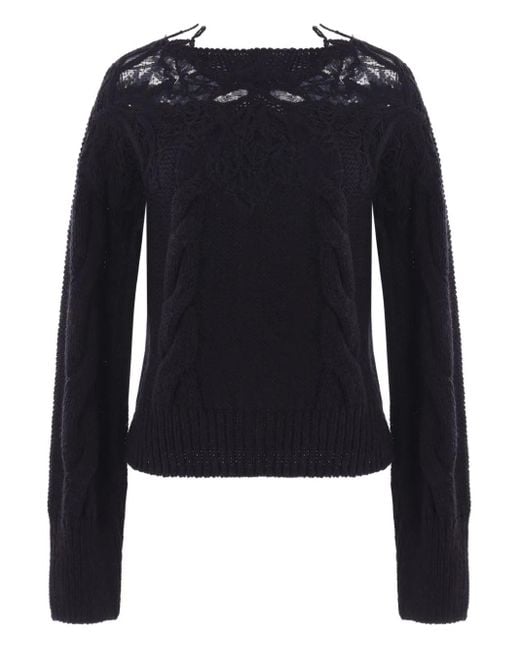 Ermanno Scervino Blue Lace-Insert Cable-Knit Sweater