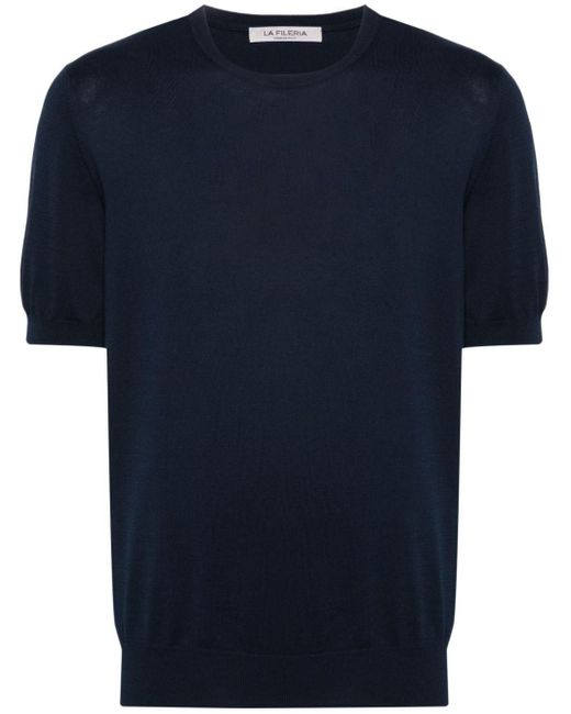 Fileria Blue Fine-knit Short-sleeved Jumper for men