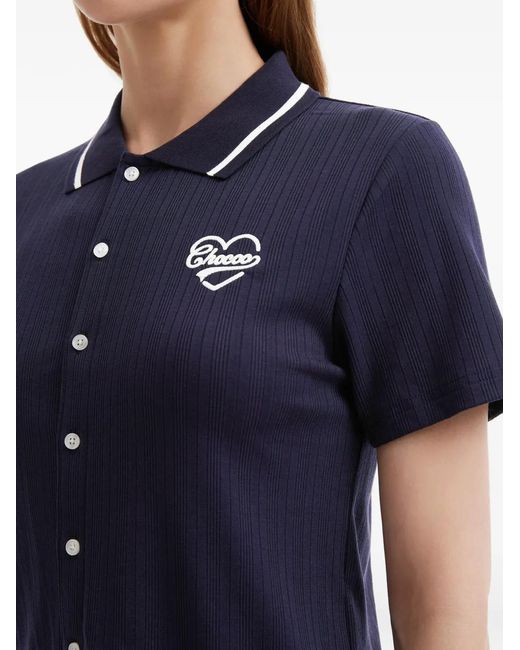 Chocoolate Blue Buttoned Ribbed Top
