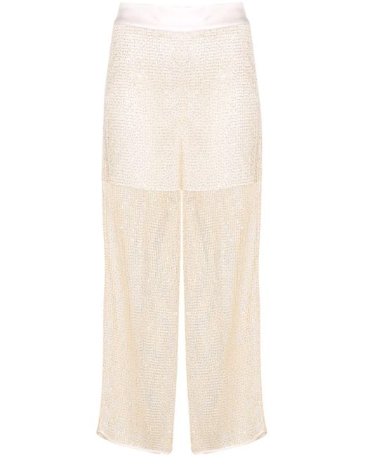 Peserico White Sequined Mesh Straight Trousers