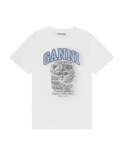 GANNI Tシャツ Tiger ホワイト Bright White White Animal Print T-shirt | GANNI US
