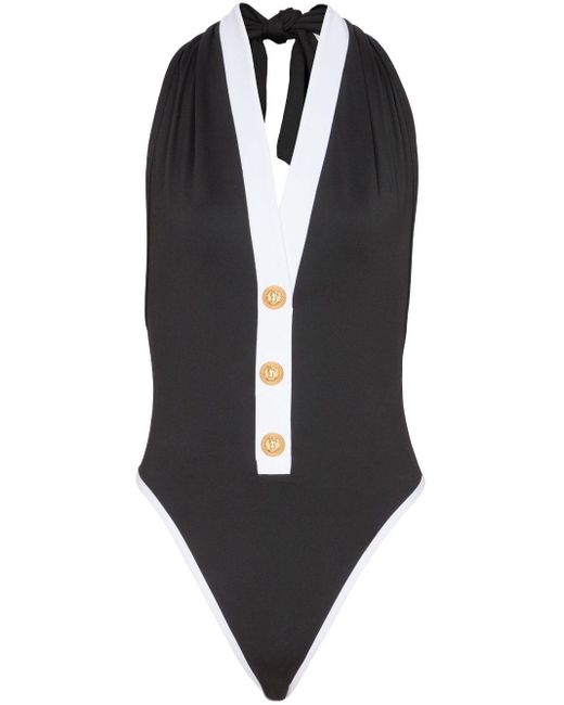 Balmain Black Button-embellished Swimsuit
