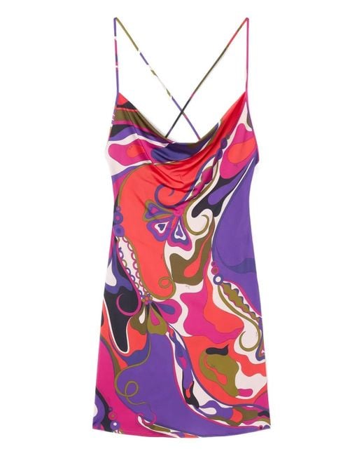 Emilio Pucci Red Orchidee Print Short Jersey Dress