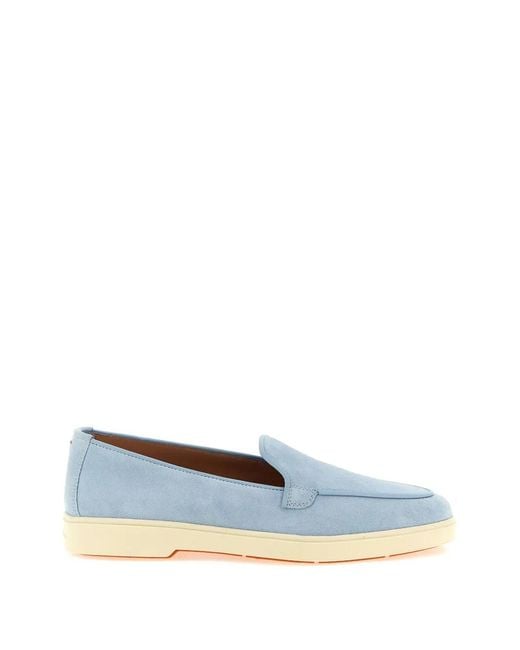 Santoni Blue Mocassins En Daim