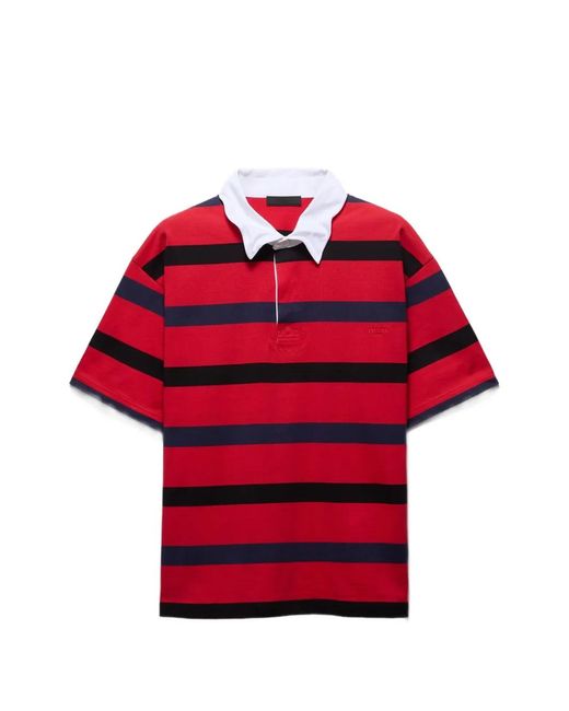 Prada Red Striped Polo Shirt for men