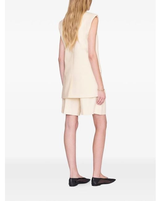 Anine Bing White Brice Pleated Shorts