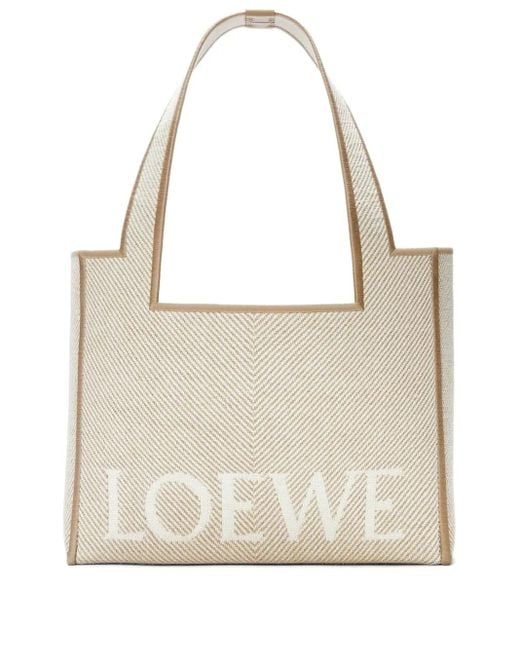 Loewe Natural Mittelgroßer Tote Bag mit Fischgrätenmuster