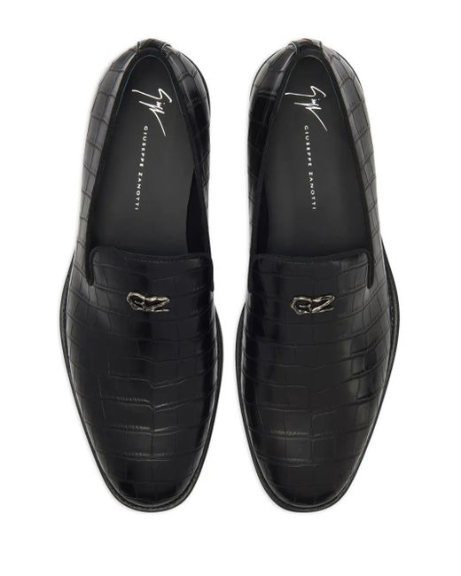 Giuseppe Zanotti Black Imrham Crocodile-Effect Loafers for men