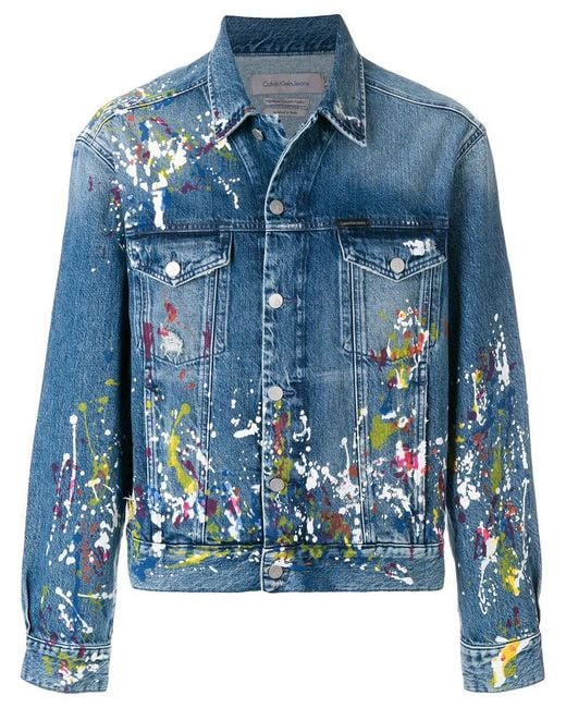 Calvin Klein Jeans Blue Paint Splatter Denim Jacket for men