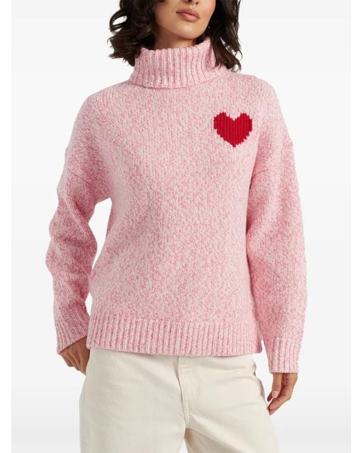 Chinti & Parker Pink Heart-Motif Roll-Neck Sweater