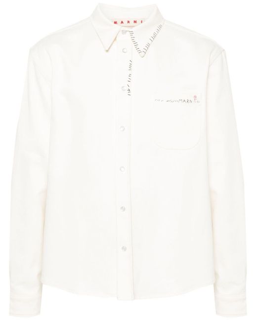 Marni White Logo-embroidered Cotton Shirt for men