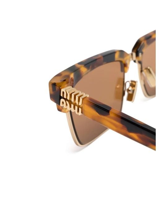 Miu Miu Brown Mu10Zs Rectangle-Frame Sunglasses