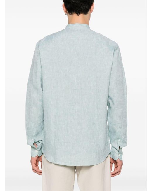 Zegna Blue Tonal Stitching Linen Shirt for men