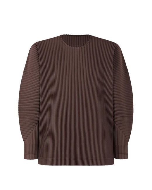 Homme Plissé Issey Miyake Brown Pleated Long-Sleeve T-Shirt for men