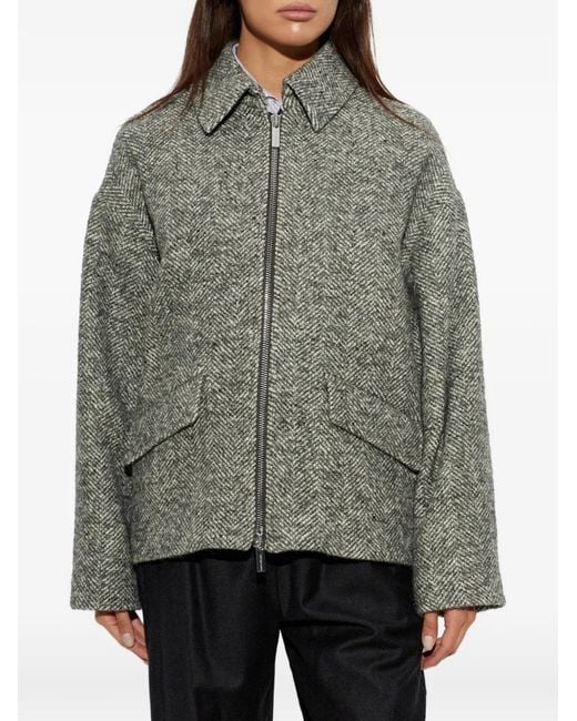 Paul & Shark Gray Herringbone-Pattern Zip-Up Jacket
