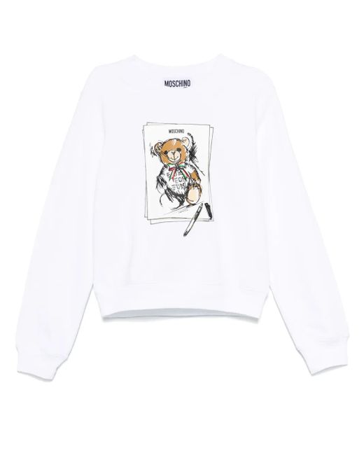Moschino White Teddy Bear-Print Sweatshirt