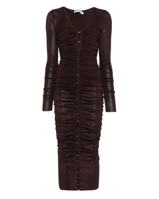 Self-Portrait Brown Gathered Viscose Knit Midi Dress