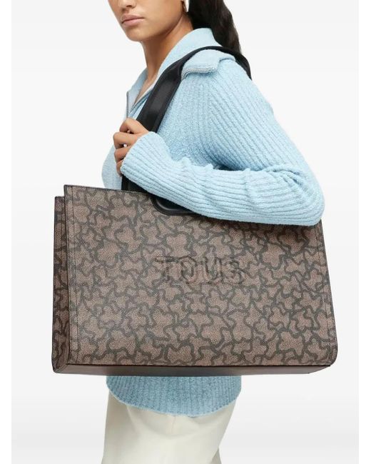 Tous Gray Bear-Print Top-Handle Tote Bag