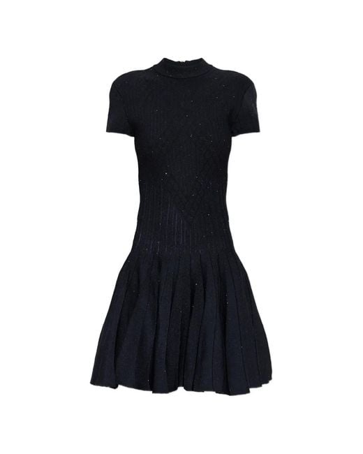 Balmain Black Sequin-Embellished Pleated Mini Dress