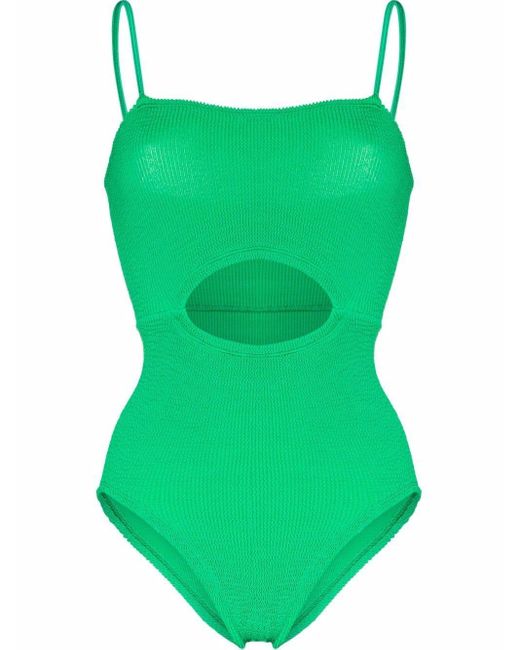 Hunza G Lara Cut-out Crinkled Swimsuit in Green - Lyst