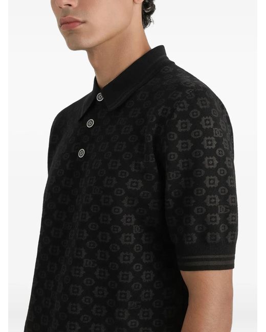 Dolce & Gabbana Black Geometric-Pattern Polo Shirt for men