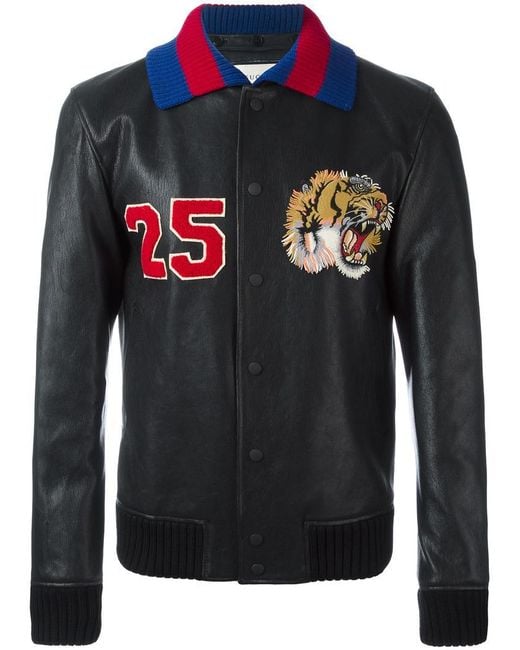 Gucci Black Tiger Embroidered Bomber Jacket for men