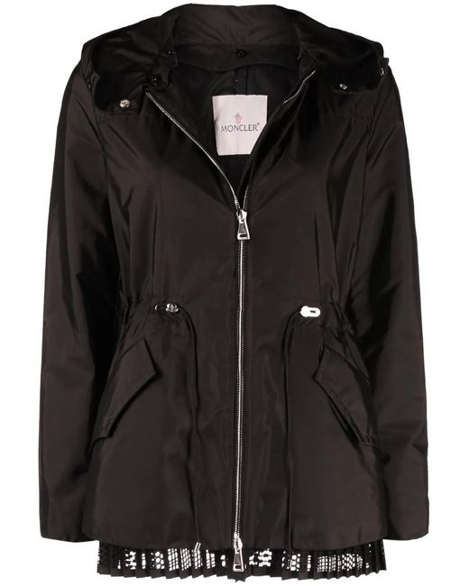 Moncler Black Baaba Lace-Trim Parka