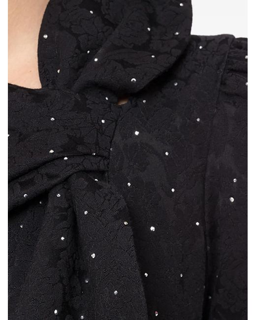Nissa Black Rhinestone-Embellished Brocade Midi Dress