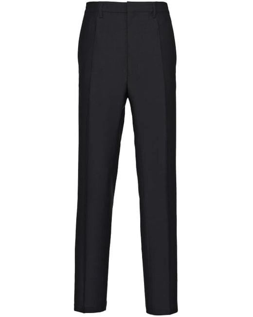 Prada Blue Triangle-Logo Wool-Mohair Trousers for men