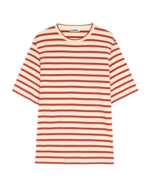 Jil Sander Red Striped-Pattern Logo-Patch T-Shirt for men