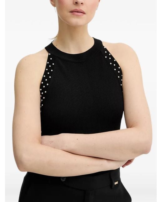 Fracomina Black Studded Halter-Neck Tank Top