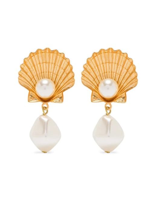 Jennifer Behr Metallic Shell-Pearl Earrings