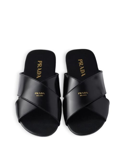 Prada Black Cross-Strap Sandals