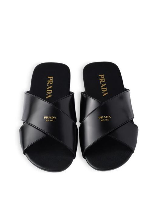 Prada Black Cross-Strap Sandals