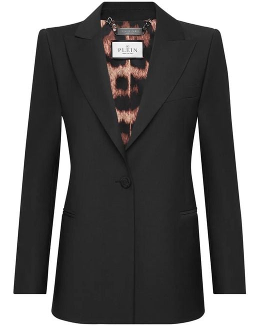 Philipp Plein Black Skull-Strass Wool Blazer
