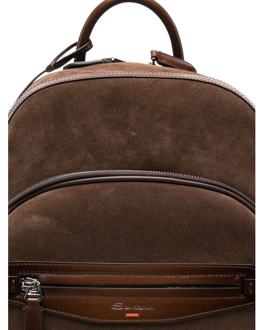 Santoni Brown Sac À Dos En Daim À Fermeture Zippée for men